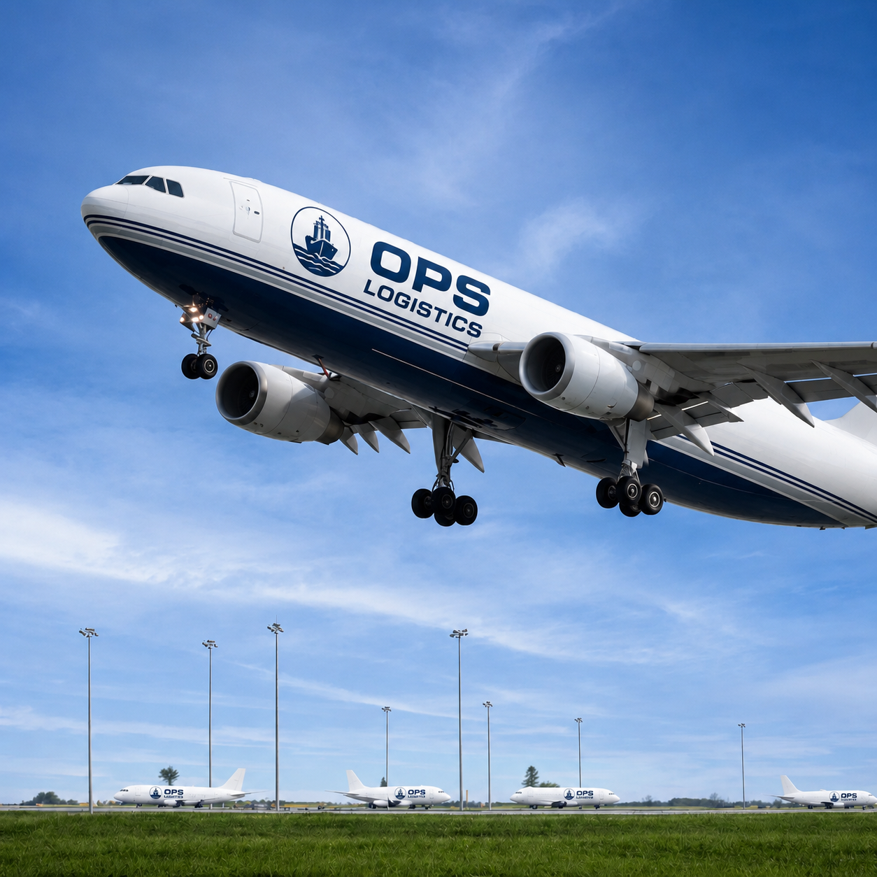 OPS Logistics livery on a cargo aircraft coming in to land