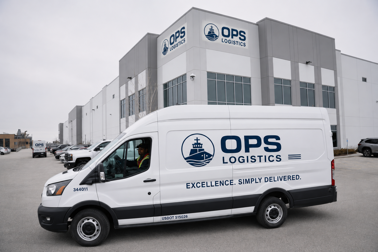 OPS Logistics delivery vehicle at a distribution facility